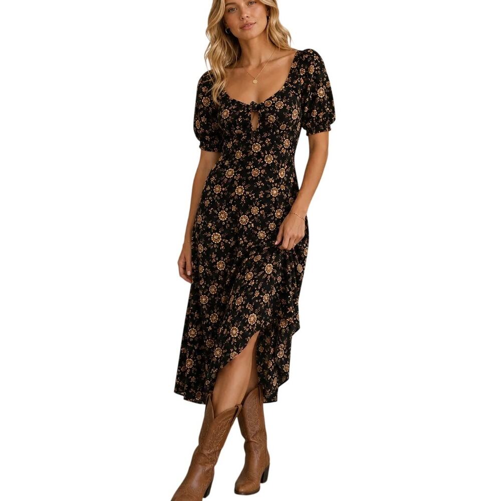 Mimi Chica Floral Short Sleeve Boho Western Midi Dress Pockets Junior's XL